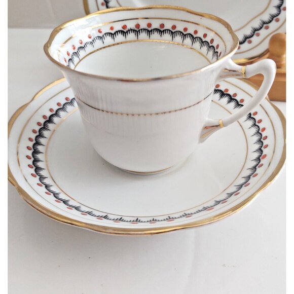 Antique  Art Deco Hand Painted Tea Cup and Saucer with Bread Plate  England - Picture 6 of 11